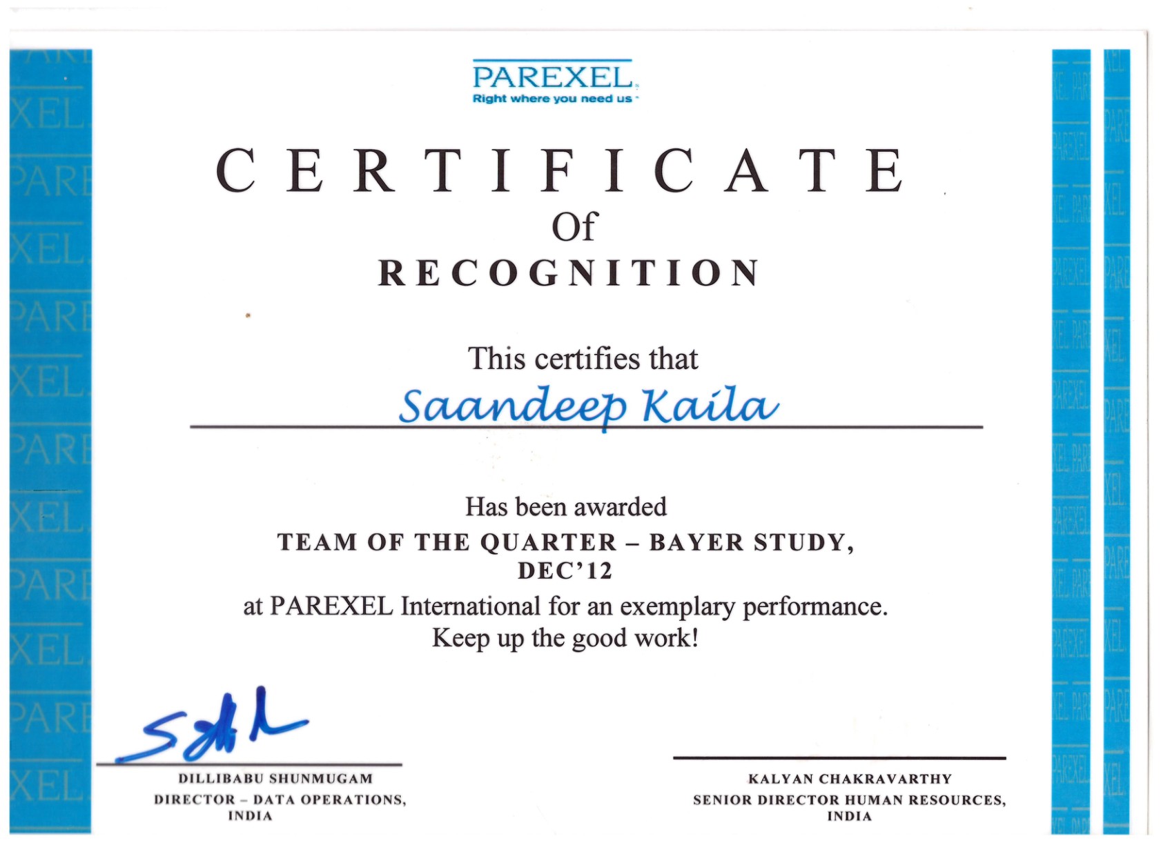 Best Team of the Quarter, Dec 2012